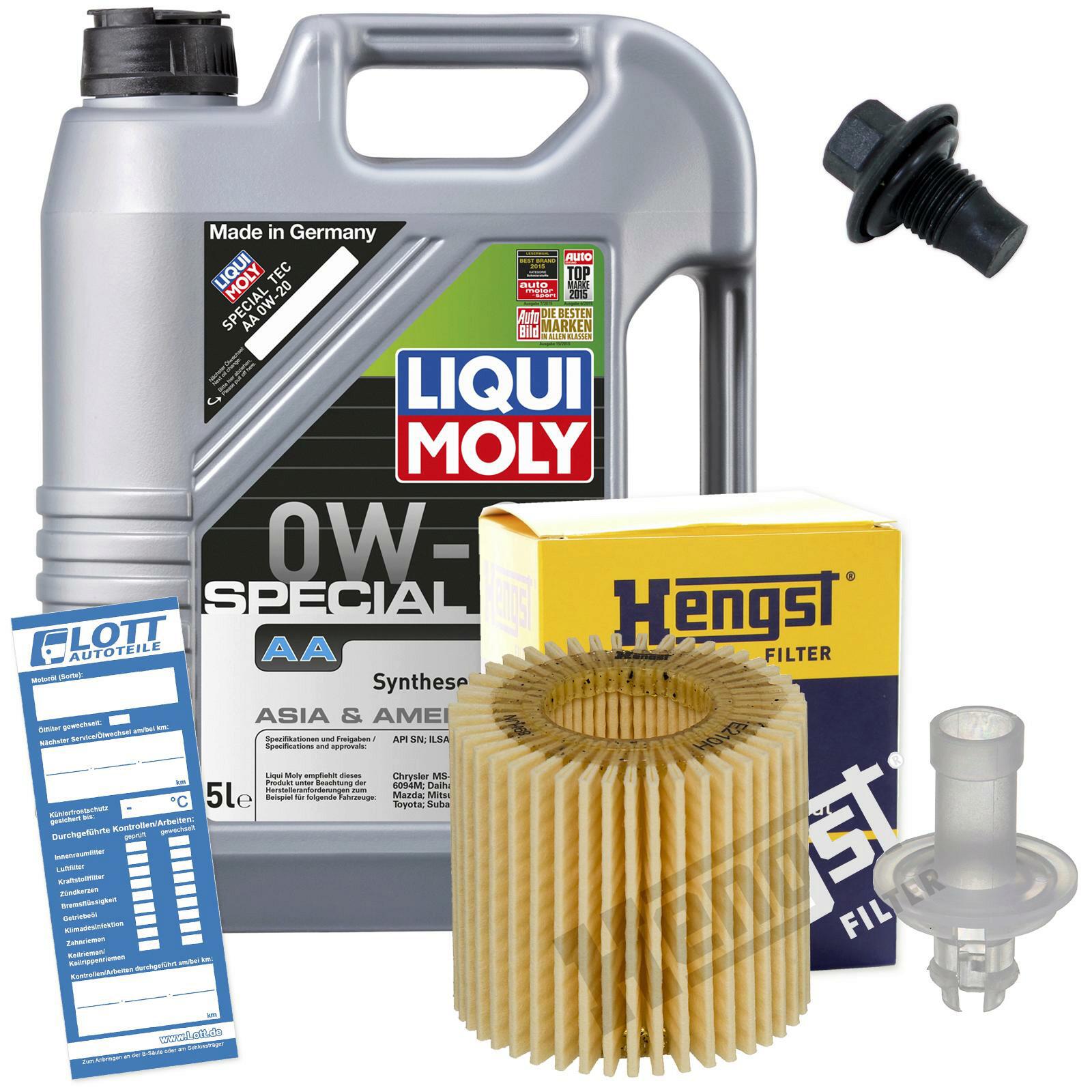 &Ouml;lwechsel Set 5L 0W20 &Ouml;l Motor&ouml;l LIQUI MOLY + HENGST &Ouml;lfilter + Ablassschraube