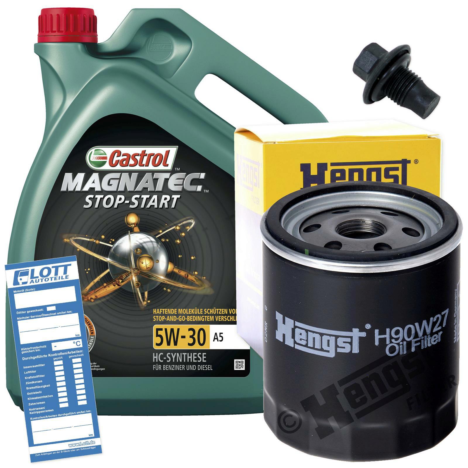 Ölwechsel Set Castrol Motoröl + Hengst Ölfilter + Ablassschraube