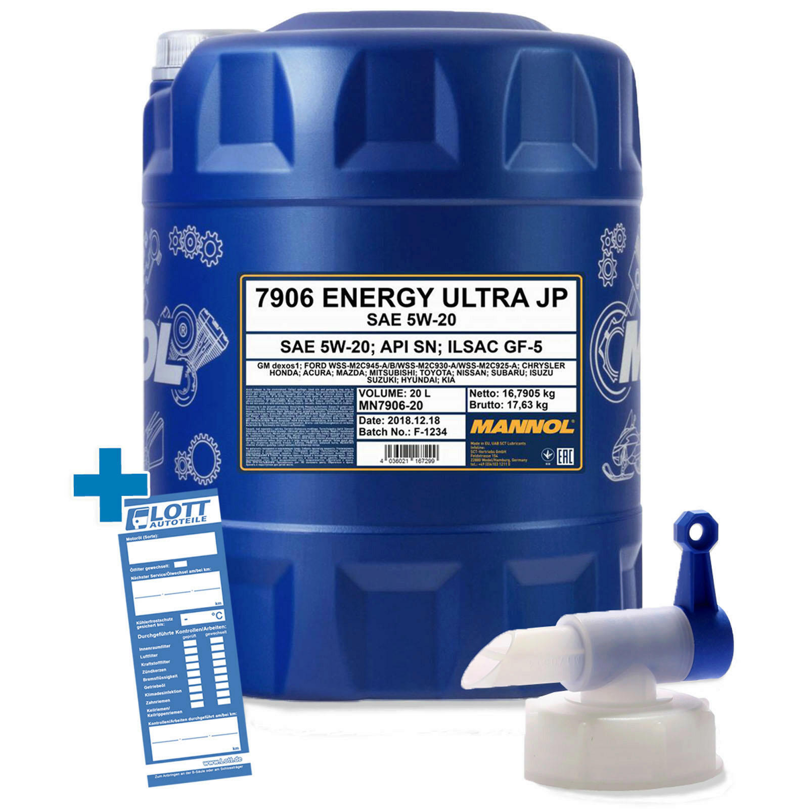 20 Liter Mannol Energy Ultra JP 5W-20 Motoröl + Hahn passend für Ford Nissan Toyota