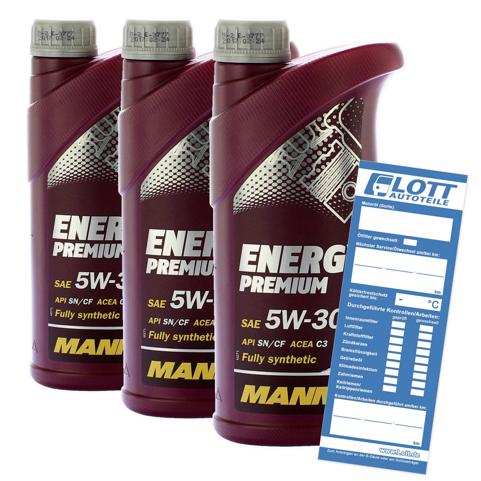 3x 1L Mannol Motoröl Energy Premium Motorenöl Öl 5W-30 passend für Mercedes VW BMW Opel