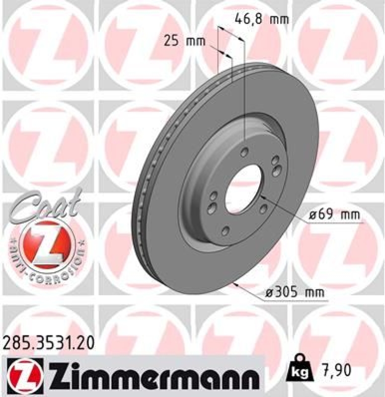 Zimmermann Bremsscheiben Ø305mm + Beläge vorne passend für u.a HYUNDAI TUCSON T