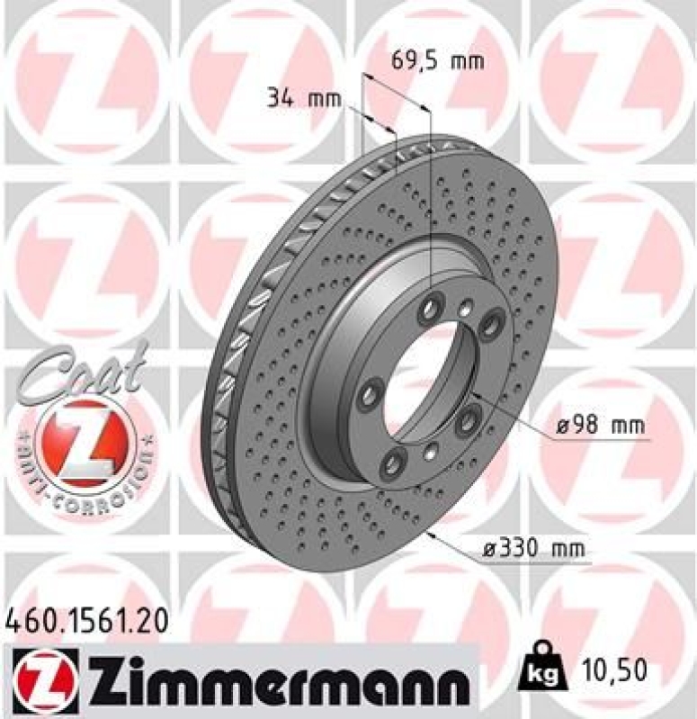 2x ZIMMERMANN Bremsscheiben Ø330mm + Beläge Vorne passend für Porsche 911 Cabrio