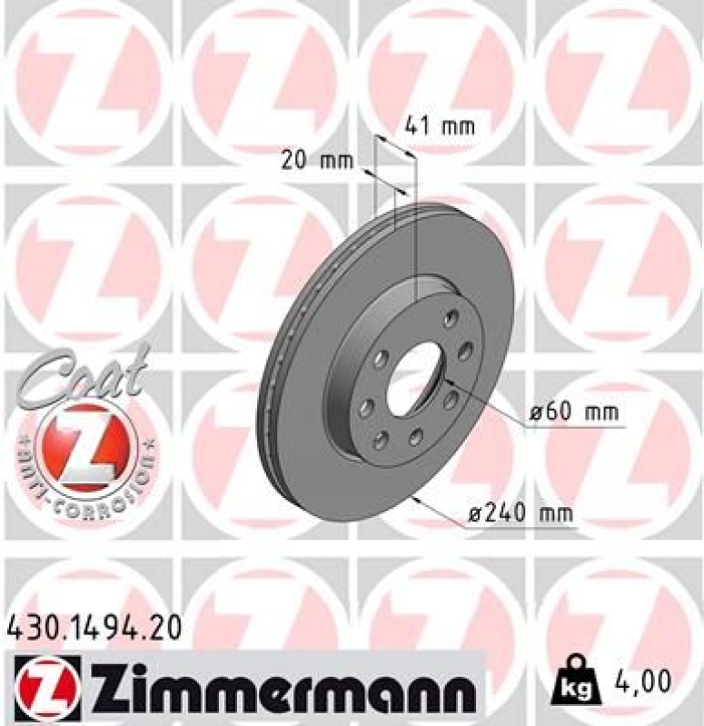 2x ZIMMERMANN Bremsscheiben Ø240mm + Beläge Vorne passend für Opel Corsa C (X01)