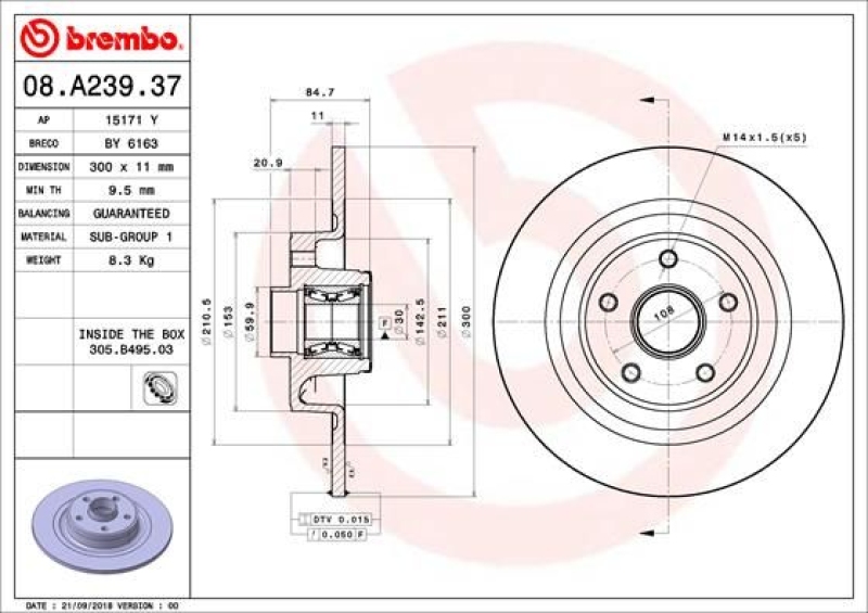 2x BREMBO Brake Disc PRIME LINE - With Bearing Kit