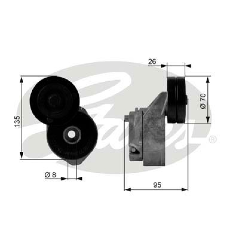 GATES Tensioner Pulley, V-ribbed belt DriveAlign®