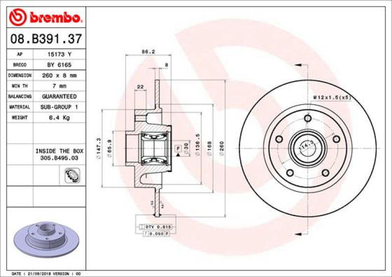 2x BREMBO Brake Disc PRIME LINE - With Bearing Kit