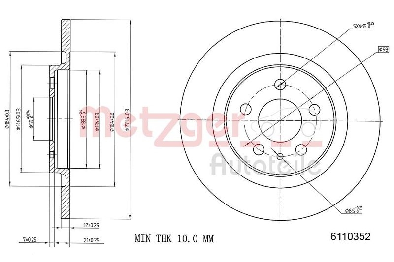 2x METZGER Brake Disc