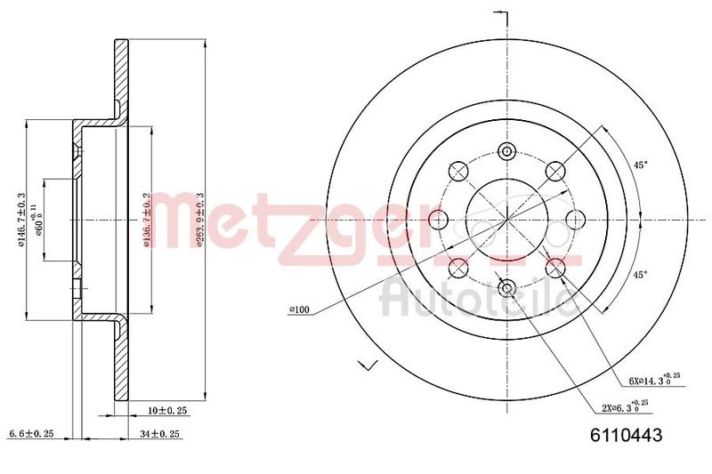 2x METZGER Brake Disc