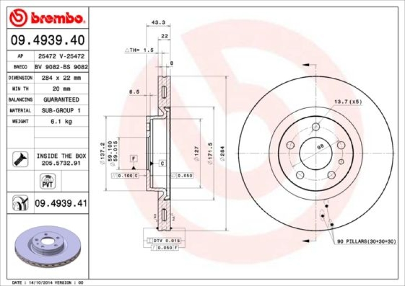 2x BREMBO Bremsscheibe PRIME LINE - UV Coated