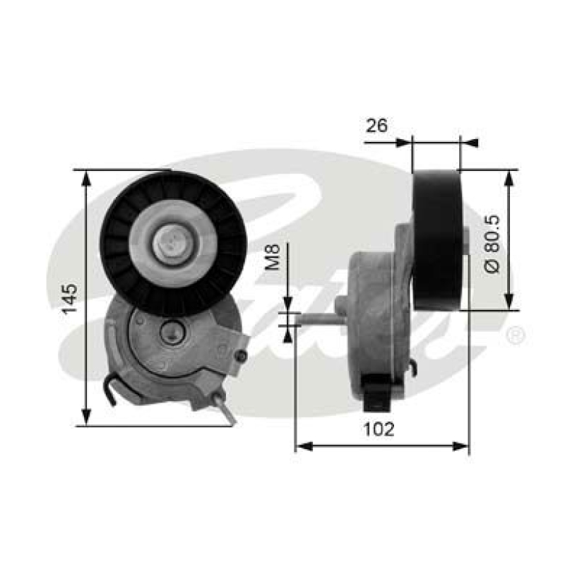 GATES Tensioner Pulley, V-ribbed belt DriveAlign®