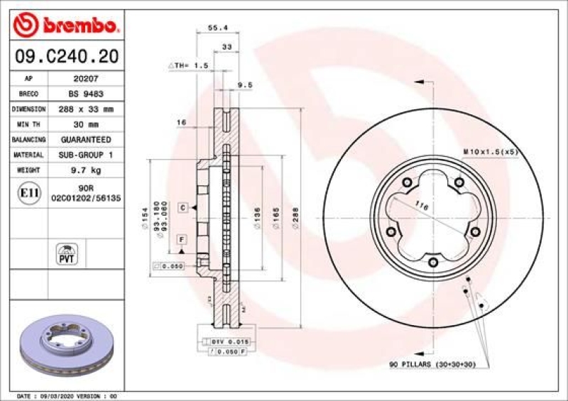 2x Brembo Bremscheibe Ø288mm + Beläge vorne passend für FORD TRANSIT CUSTOM V362