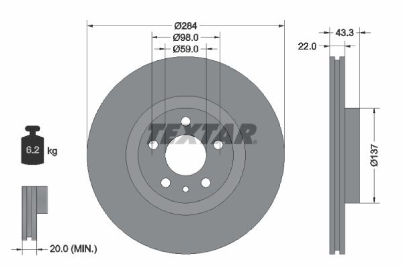 2x TEXTAR Bremsscheibe PRO