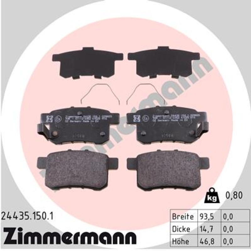 ZIMMERMANN Bremsbelagsatz, Scheibenbremse