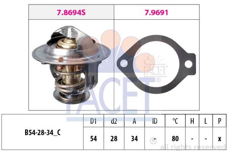 FACET Thermostat, coolant Made in Italy - OE Equivalent