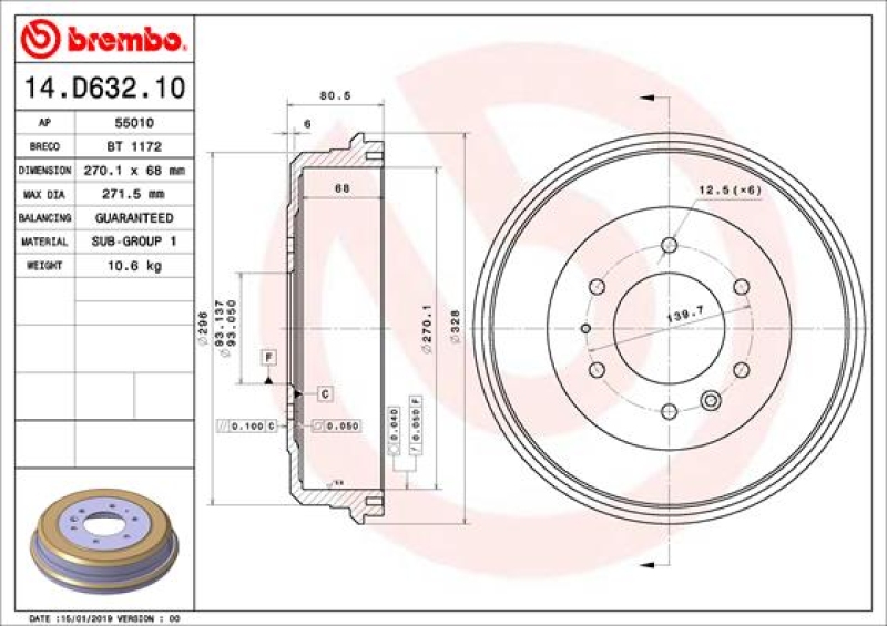 2x BREMBO Brake Drum