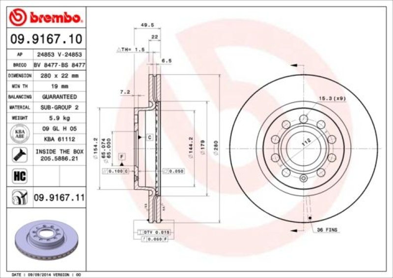 2x BREMBO Brake Disc COATED DISC LINE