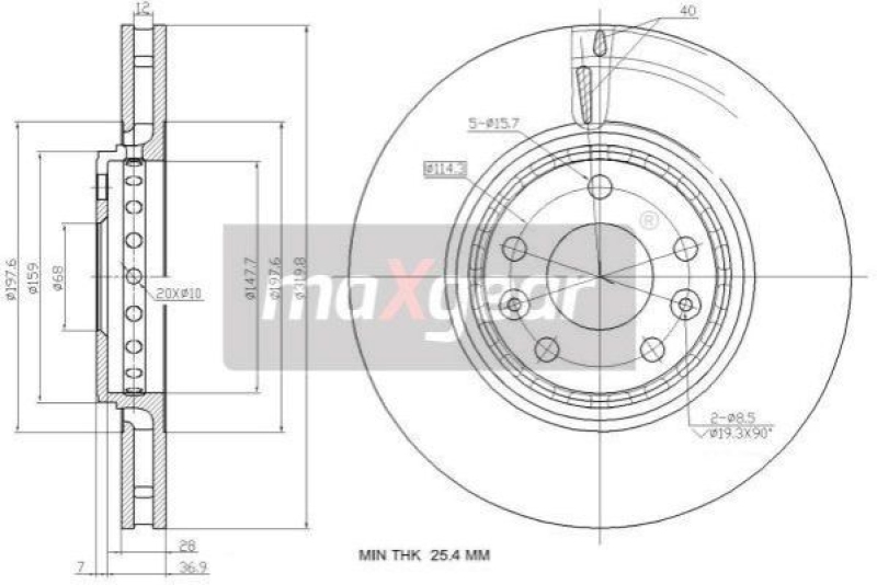 2x MAXGEAR Brake Disc