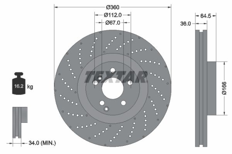 2x TEXTAR Brake Disc PRO+