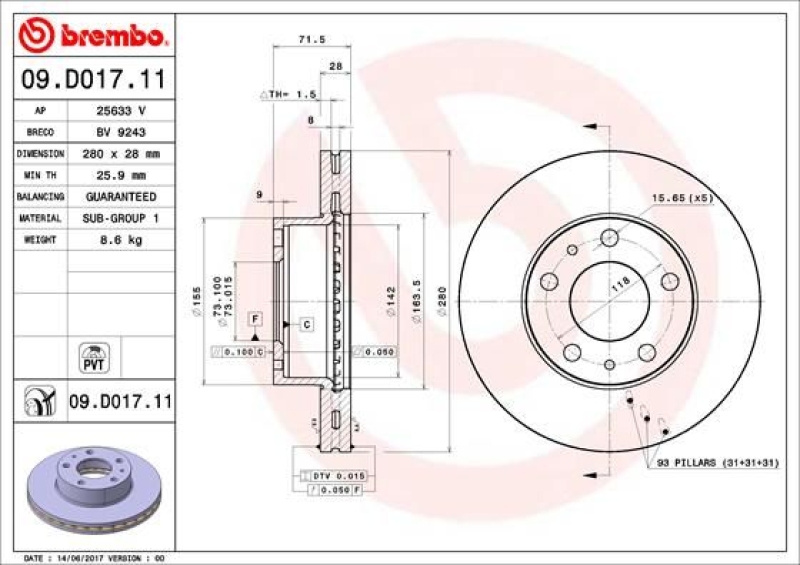 2x BREMBO Brake Disc PRIME LINE - UV Coated