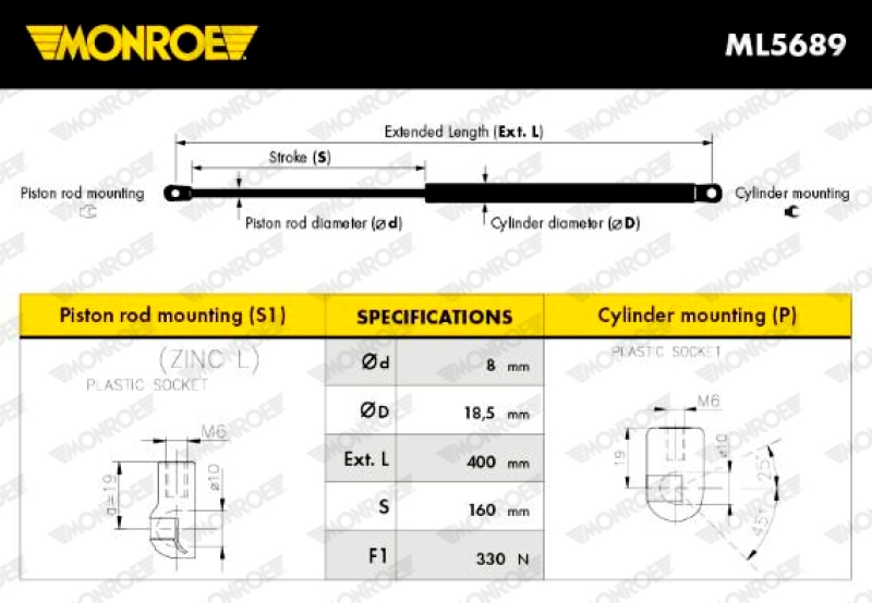 MONROE Gasfeder, Motorhaube MONROE MaxLift