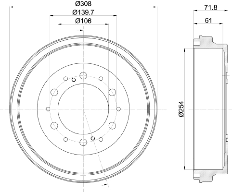 2x HELLA Brake Drum