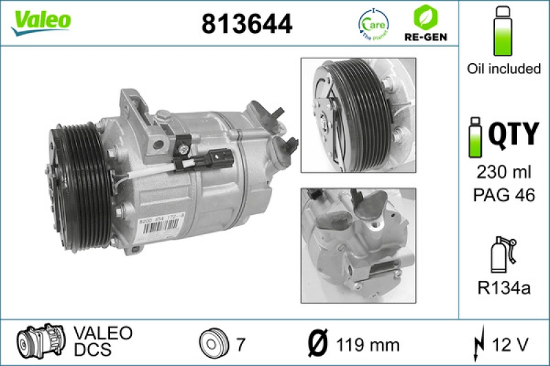 VALEO Compressor, air conditioning REMANUFACTURED