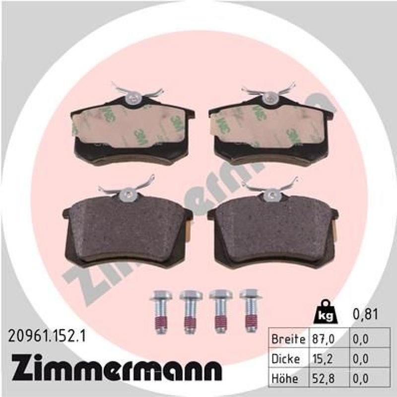 ZIMMERMANN Brake Pad Set, disc brake