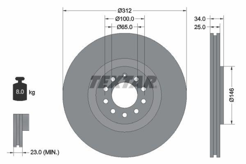 2x TEXTAR Brake Disc PRO