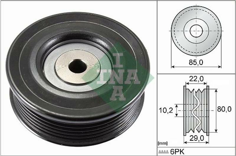 INA Deflection/Guide Pulley, v-ribbed belt