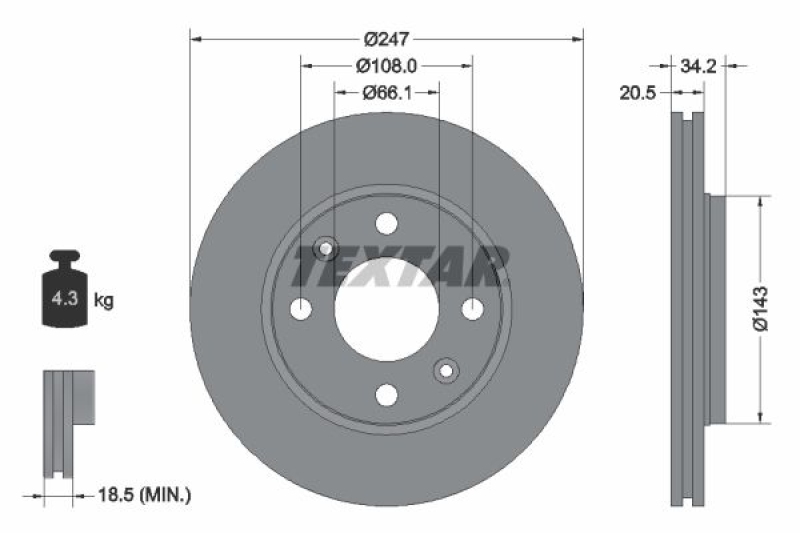 2x TEXTAR Brake Disc PRO