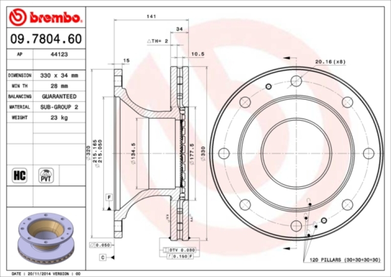 2x BREMBO Bremsscheibe PRIME LINE