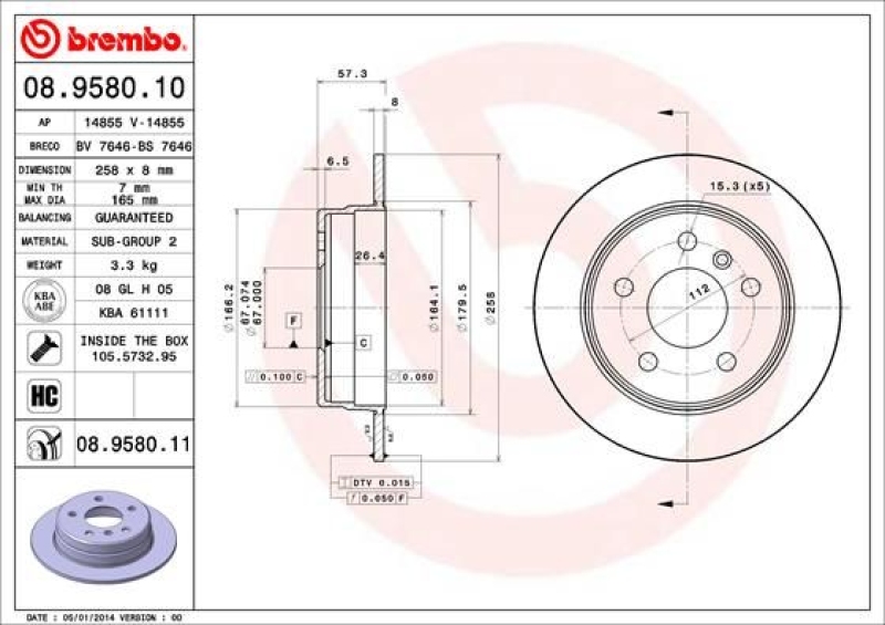 2x Brembo Bremsscheiben 258mm + Beläge Hinten passend für Mercedes A-Klasse W169