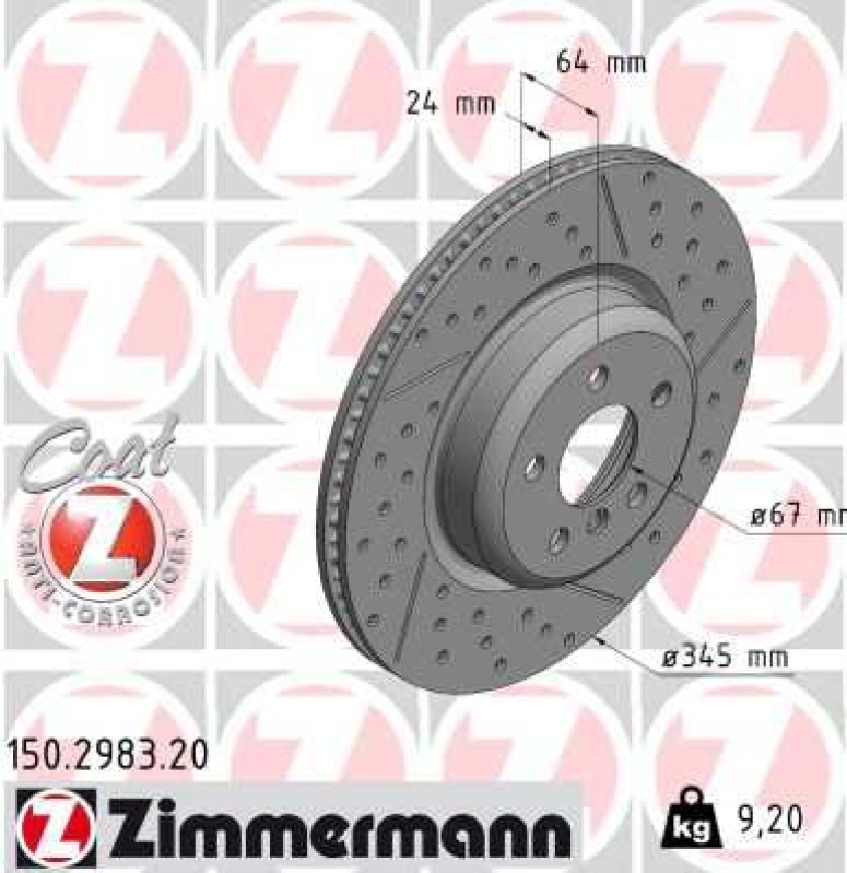 2x ZIMMERMANN Bremsscheibe COAT Z