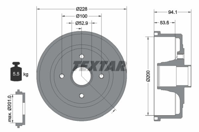 2x TEXTAR Brake Drum