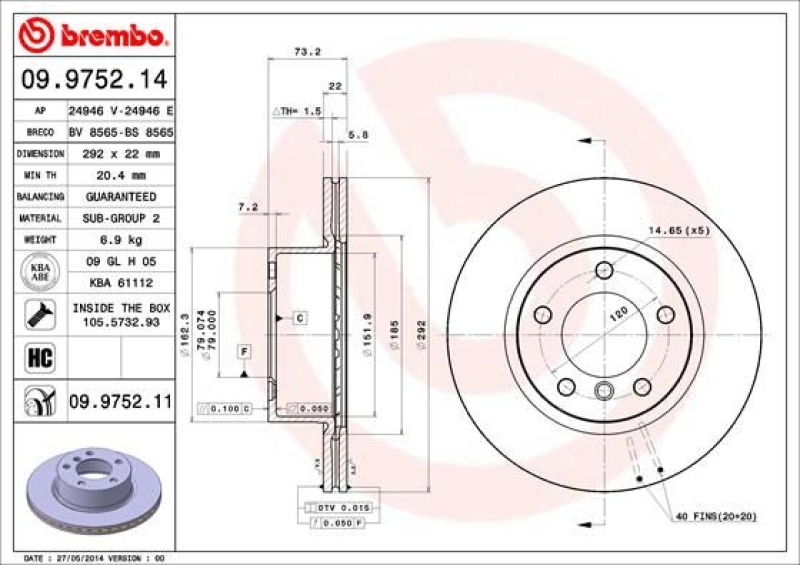 2x BREMBO Bremsscheibe Ø292mm vorne + Beläge passend für u.a. BMW 1 (E81) 118 d