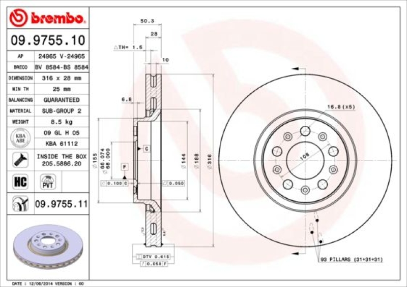 2x BREMBO Bremsscheibe PRIME LINE - UV Coated