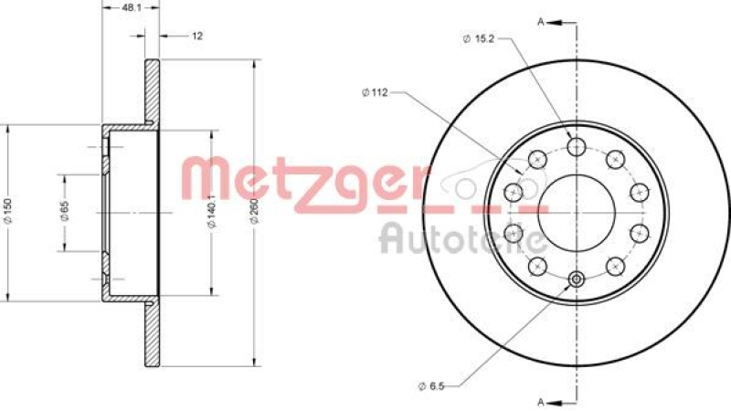 2x METZGER Brake Disc COATED