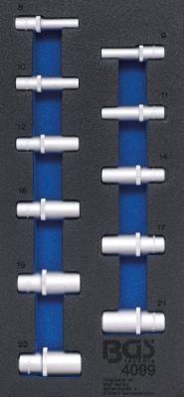 Werkstattwageneinlage 1/3: Steckschlüssel-Einsätze Sechskant | 10 mm (3/8") | in Zollgrößen| tief | 11-tlg.