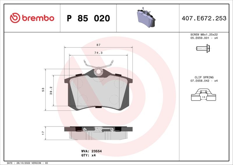 Brembo Sport Bremsscheiben 253mm + Beläge hinten passend für VW Golf 5 6 Audi A3