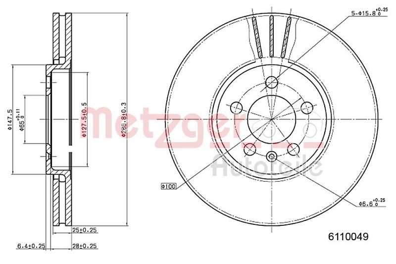 METZGER Bremsscheiben Ø288 + Beläge vorne passend für u.a. VW POLO V (6R1)