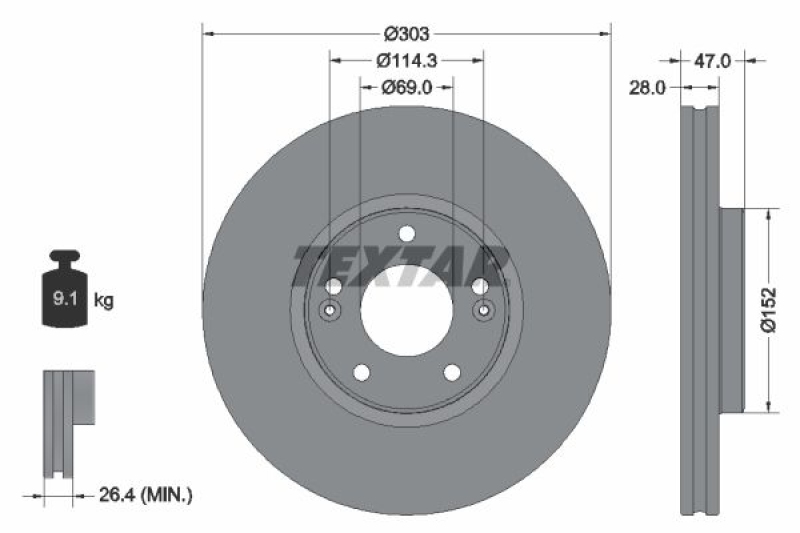 2x TEXTAR Bremsscheibe PRO