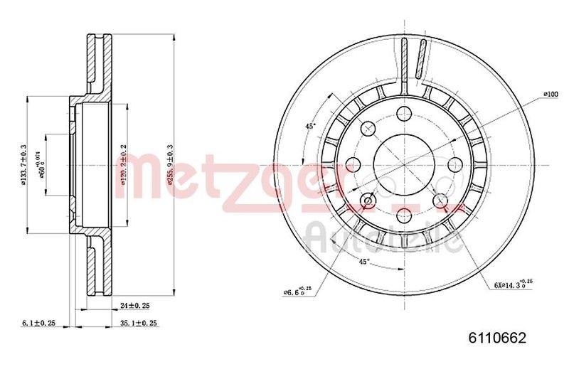 METZGER Bremsscheiben Ø256 + Beläge vorne passend für u.a. OPEL VECTRA B (J96)