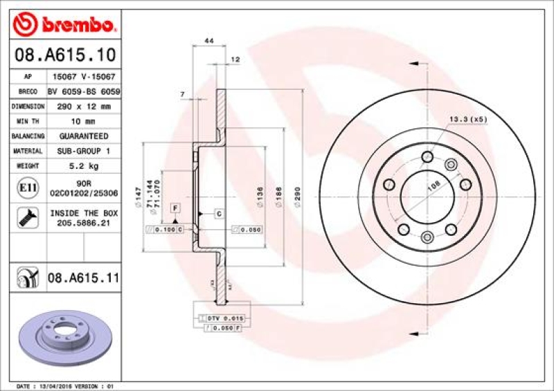 2x BREMBO Bremsscheibe PRIME LINE - UV Coated