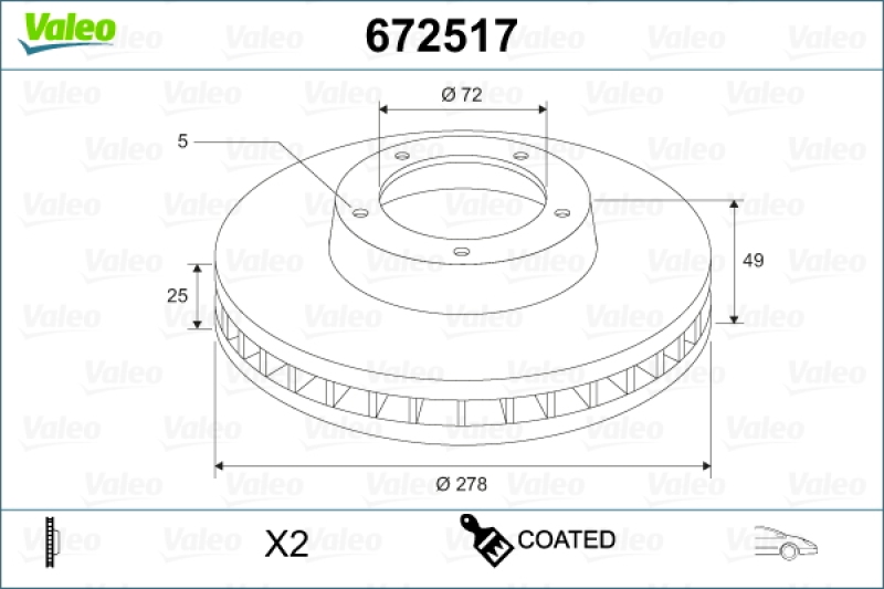 VALEO Brake Disc COATED