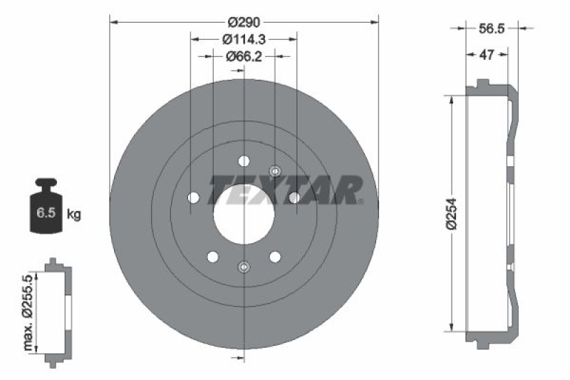 2x TEXTAR Brake Drum