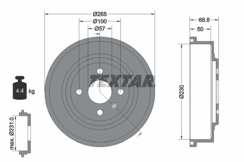 2x TEXTAR Brake Drum