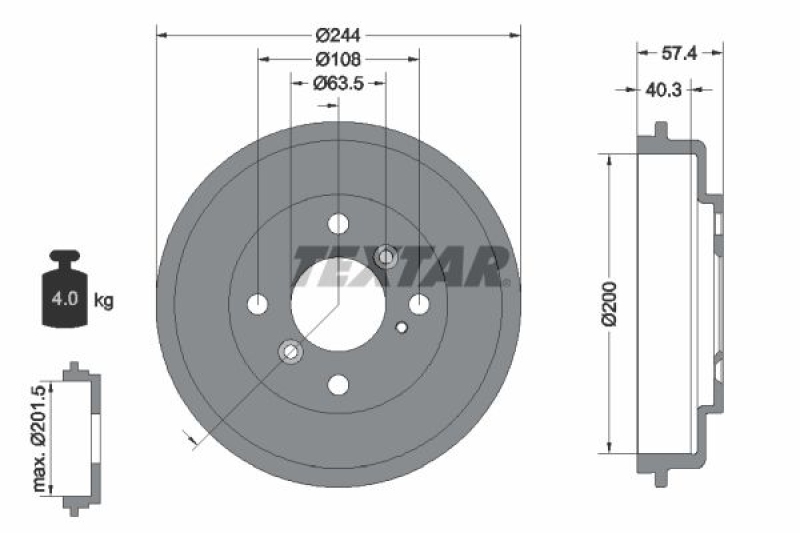 2x TEXTAR Bremstrommel