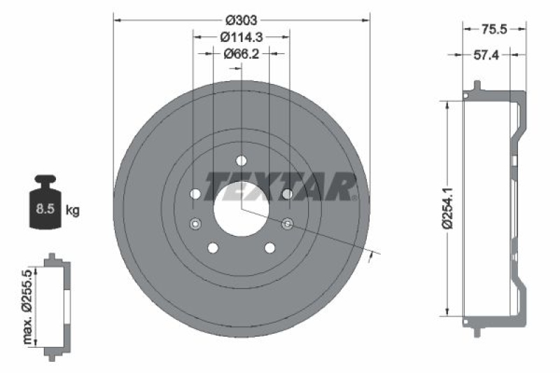 2x TEXTAR Brake Drum