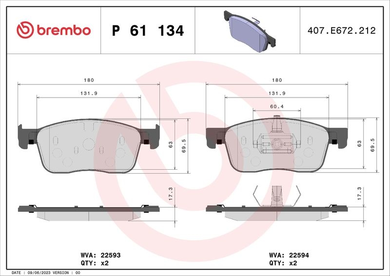 BREMBO Bremsbelagsatz, Scheibenbremse PRIME LINE