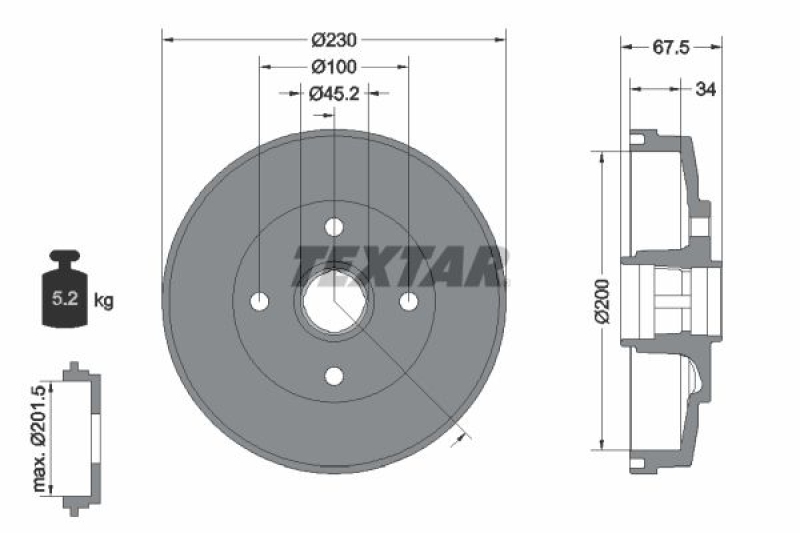 2x TEXTAR Bremstrommel